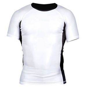 เสื้อรัดรูปแขนยาวสีขาวสำหรับผู้ชาย แห้งเร็ว ลายพิมพ์ ดีไซน์สำหรับเล่นกีฬา ผลิตจากโพลีเอสเตอร์/ไนลอน ป้องกันรังสียูวี ระบายอากาศได้ดี - Product Image 1