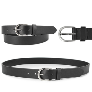 Ceinture décontractée en cuir véritable PRIMEFIELD ENTERPRISES, ceinture pour homme en cuir de vache noir uni, boucle à ardillon argentée rectangulaire, ceinture robuste - Product Image 5