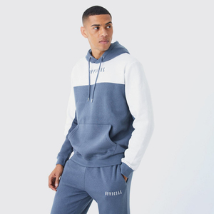 Ensemble de survêtement décontracté pour homme, imprimé bleu et blanc, avec sweat à capuche et pantalon, coupe droite longue, idéal pour l'automne, 100% coton - Product Image 6