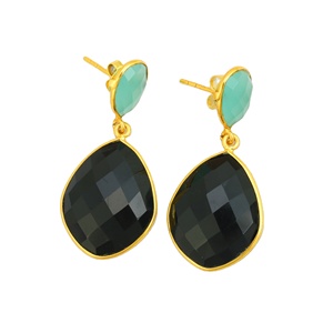 Boucles d'oreilles de luxe pour femmes bijoux de mode Aqua calcédoine et Onyx noir Simple boucle d'oreille en gros en vrac - Product Image 1
