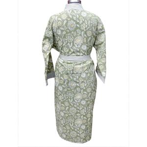 Bata de algodón de manga larga con estampado floral ecológico para mujer, cuello en V, ropa de dormir informal de longitud completa con bolsillos delanteros y cierre de cinturón - Product Image 6