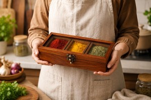 Wooden <b>Spice</b> <b>Box</b> With Three Compartments For Herbs And <b>Spices</b> Handcrafted Wood Storage Container With Metal Clasp Durable Design - Product Image 5