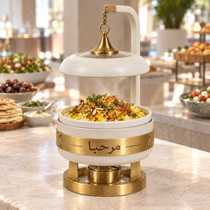 Beautifully Crafted With A Smooth White Body <b>Brushed</b> Gold Metal Band And Matching Gold Base For A Refined Tabletop Appearance - Product Image 2
