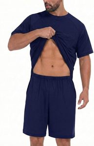 Conjunto de camiseta y pantalones cortos de algodón tejido de color sólido, informal, de verano, para hombre, talla grande - Product Image 2
