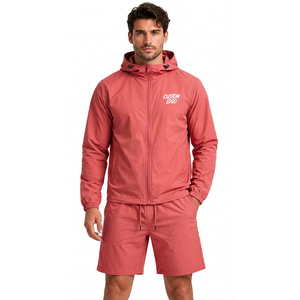 Conjunto de Chaqueta Cortavientos y Pantalones Cortos Transpirables para Hombre, Tejido Ligero de Nailon y Poliéster para Viajes y Moda Urbana - Product Image 6