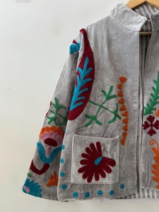 Bohemian Embroidered Floral Cotton Eco-Friendly Suzani Pattern CVR Brand <b>Jacket</b> O-Neck Full Sleeve Plus Size Women's Outerwear - Product Image 2