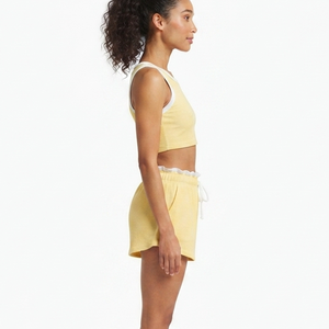 OEM Custom 100% Cotton Heavyweight <b>Shorts</b> Wholesale <b>Sweat</b> <b>Women</b> Jogger Fitness Cotton Fleece With Ruffles Drawstring - Product Image 3