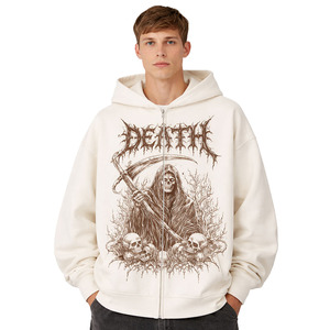 เสื้อฮู้ดซิปพิมพ์ลายโกธิคแบบกำหนดเอง ผ้าฝ้ายฟลีซทรงโอเวอร์ไซส์ สตรีทแวร์ ซิปเต็มตัว โลโก้แบบกำหนดเอง จำหน่ายจำนวนมาก - Product Image 1