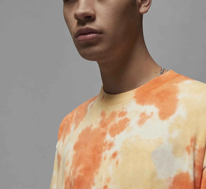 T-shirt Homme Oversize Tie-Dye en Coton Col Rond Manches Courtes Style Décontracté Streetwear Orange Beige Effet Délavé Vintage - Product Image 3