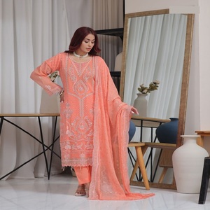 Robe de soirée d'été pour femmes Costumes en mousseline de soie avec Shalwar Kamez Dupata Style pakistanais indien pour les occasions festives - Product Image 2