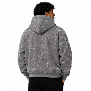 Sudadera con capucha y cremallera de algodón de alta calidad con pedrería, estilo oversize, de moda, para hombre, ropa de invierno, personalizada, estilo urbano. - Product Image 4