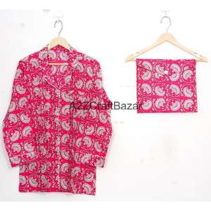 Conjunto de Pijama Informal para Mujer, 100% Algodón Puro, Hecho a Mano, con Estampado Floral, Cierre de Botones, Secado Rápido y Ecológico, para Verano - Product Image 5