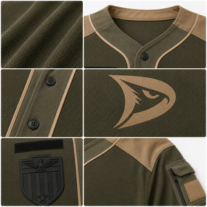 Chemise de baseball à manches courtes pour homme, vert olive, boutonnée, avec logo brodé et poche poitrine, en tissu mesh respirant - Product Image 6