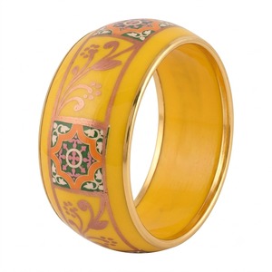 Brazalete de Latón con Esmalte Amarillo Hecho a Mano, Brazalete Tradicional Indio con Diseño Floral Meenakari, Joyería de Moda Personalizada al por Mayor B2B - Product Image 1