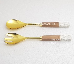 Wholesale Premium Quality Eco-Friendly Dishwasher <b>Safe</b> Stainless Steel Salad Server Set 2 Transparent Resin Handles India New - Product Image 4