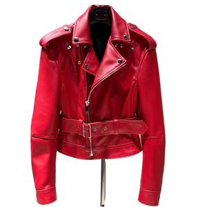 Ventes flash RTS : vestes pour femmes avec logo personnalisé, fermeture éclair rouge, style vintage, pour l'hiver, manteaux en cuir élégants, bombers authentiques, streetwear. - Product Image 1