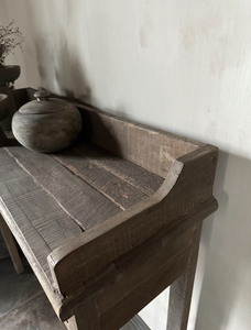 Table d'appoint rustique en bois flotté, console étroite en bois, meuble d'entrée à deux tiroirs, décoration vintage style ferme, rangement - Product Image 3