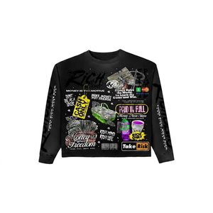 <b>Men's</b> Long Sleeve <b>Black</b> T-Shirt With Money Print Pattern Street Style O-Neck Regular Fit Knitted Polyester - Product Image 3
