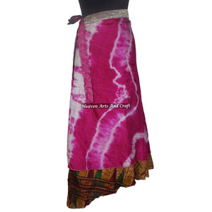 Nuevo Vestido de Seda Vintage, Falda Larga Envolvente Tipo Sarong, Cintura 50'', Largo 38'', Hecho a Mano, Reversible - Product Image 6