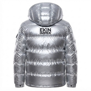 2027 Winter Men Metallic Silver Puffer Jacket Shiny Hooded <b>Bubble</b> <b>Coat</b> Thick Quilted Warm Jacket Custom OEM Wholesale - Product Image 2