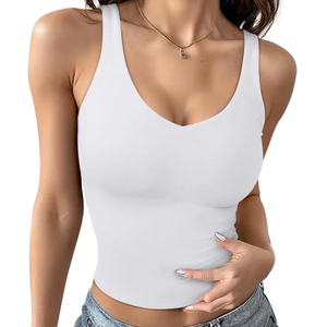 เสื้อกล้ามผู้หญิง แฟชั่นแบบมีซับในสองชั้น คอวี ทรงครอป สไตล์ลำลองสำหรับฤดูร้อน เหมาะสำหรับออกกำลังกายและใส่ออกไปข้างนอก - Product Image 1