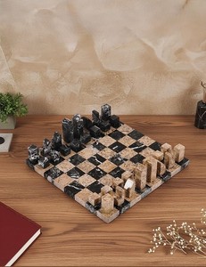 Échiquier en marbre esthétique de luxe, échiquier en pierre fait main, jeu de stratégie décoratif moderne pour la maison ou le bureau - Product Image 1