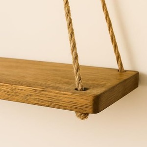 Étagère murale en bois pour plantes suspendues avec corde en jute - Décoration murale artisanale - Product Image 3