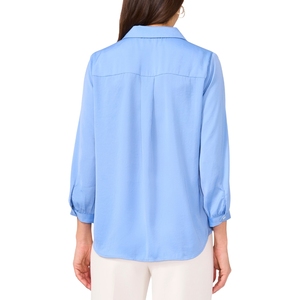 Chemise décontractée pour femme à manches longues et col en V, manches plissées, couleur unie, 100% coton, en mousseline - Product Image 6