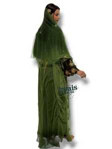 Awais House Abaya Kaftan de Poliéster y Gasa con Bordado Modesto para Mujer, Largo hasta el Suelo, Escote Corazón, Manga Larga, Ajuste Holgado - Product Image 3