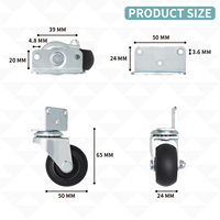 Lot de 4 roulettes pivotantes noires en PP de 2 pouces avec frein, plaque latérale en TPR, emballage personnalisé, pour salle de bain et salon, capacité de charge de 50 kg