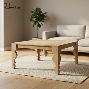 Table basse rectangulaire en bois rustique avec plateau et pieds courbes, finition naturelle et base sculpturale artisanale - Product Image 1