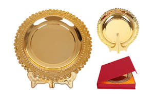 Assiettes de présentation en laiton de luxe avec détails ornés pour des occasions spéciales, assiette en laiton de haute qualité - Product Image 3
