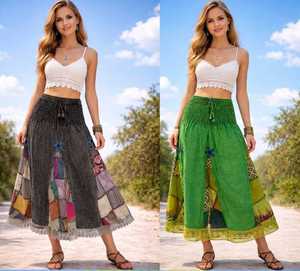 Boho Chic Sweet Ladies Cotton Patch Long <b>Skirt</b> | Vintage Gypsy <b>Patchwork</b> Maxi <b>Skirt</b> | Sustainable Handmade Natural Waist Cotton - Product Image 1