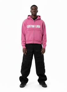 เสื้อฮู้ดดี้สตรีทแวร์แบบสั่งทำพิเศษ ประดับอัญมณี ผ้าหนาน้ำหนัก 400 กรัม ทรงโอเวอร์ไซส์ ผ้าเฟรนช์เทอร์รี่ ล้างแบบวินเทจ สำหรับผู้ชาย แบบครอป ซิปหน้า - Product Image 4