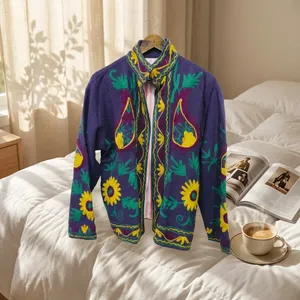 Chaqueta Floral Tejida Suzani para Mujer, Cuello Alto, 100% Algodón, Transpirable, Resistente al Viento, para Todas las Temporadas, Estilo Vacacional - Product Image 6