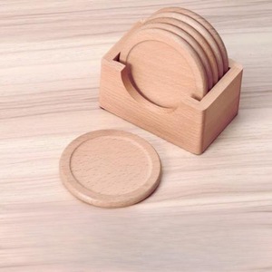Custom Printed Stylish Round Wood Coaster Set for <b>Cup</b> <b>Mats</b> with European Style for tea and coffee Set of coasters with holder - Product Image 5