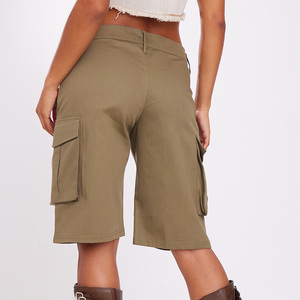 Custom Made OEM Design High Waist <b>Women</b> Casual Breathable Eco-Friendly Quick Dry 100% Cotton Pockets <b>Cargo</b> <b>Shorts</b> Dark Wash - Product Image 2