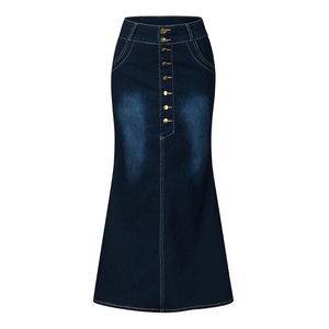 Jupe en jean décontractée taille naturelle avec fente avant, design basique respirant, boutonnée, style vintage, pour femme, grande taille, collection automne, directement de l'usine - Product Image 1