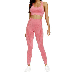 Women's Seamless High Waist Yoga Set Pink Racerback Sports Bra Full Length Leggings Breathable <b>Mesh</b> 2 Piece - Product Image 3