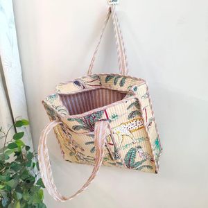 High Demand Assorted Patchwork Floral Cotton Kantha Quilted Storage Tote <b>Bag</b> Women Shoulder Travel Carrying Handbag Striped Stra - Product Image 2