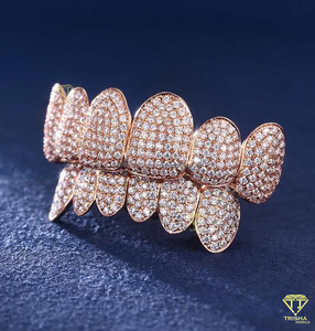 Grillz personnalisés haut de gamme en argent 925 avec moissanite VVS, ajustement sur mesure, entièrement sertis de pierres, kit de moulage gratuit et livraison rapide - Product Image 1