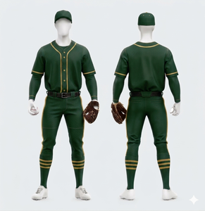 Uniforme de Béisbol Verde para Hombre, Jersey de Malla con Botones y Detalles Dorados, Transpirable, Corte Atlético, Pantalones Cortos Transpirables - Product Image 1