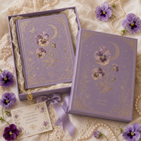 Carnet LABON personnalisé Lilas Lavande Pansy, couverture rigide en toile de lin avec feuille d'or céleste, esthétique, à grille pointillée