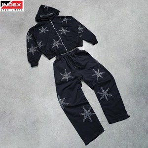 High Quality Designer Rhinestone Sweat Suit Men USA Sparkling <b>Tracksuit</b> Hoodie Pants Set Premium Wear - Product Image 1