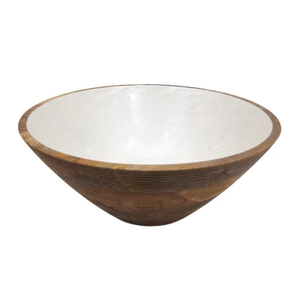 Tazón artesanal de madera para ensalada con diseño de hojas, estilo nórdico, para servir comida en casa, tazón esmaltado. - Product Image 2