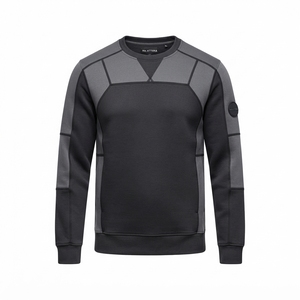 Mens Black <b>Grey</b> Panel Crewneck <b>Sweatshirt</b> Technical Casual Streetwear Pullover Long Sleeve Top - Product Image 4