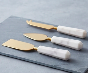 Ensemble de trancheurs à fromage en acier inoxydable avec élégantes poignées en marbre blanc, durables, tranchants, parfaits pour les restaurants, les mariages et les dîners - Product Image 3