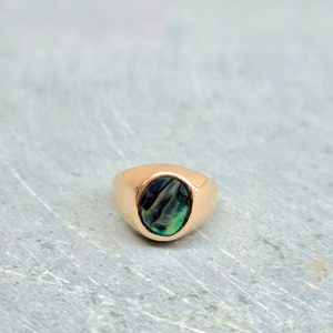 Oval <b>Abalone</b> <b>Shell</b> Ring 925 Sterling Silver 14K Gold Plated Gemstone Signet Ring Elegant Jewelry For Women - Product Image 1