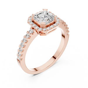 Anillo de oro blanco de 14 quilates certificado por GRA con diamante de corte Asscher cultivado en laboratorio y banda pavimentada lateralmente, anillo nupcial de lujo con certificación GRA. - Product Image 4