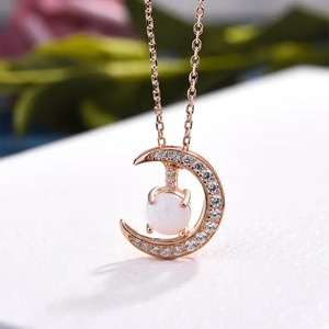 New Design 925 Moissanite Rose Gold <b>Moon</b> Design 1.0 Carat Round Cut Pendant <b>Necklace</b> in Sterling Silver for Women's India - Product Image 1